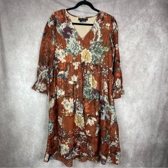 Hemant & Nandita Zeri Peasant Dress In Brown Women's Size 8 - Picture 2 of 8